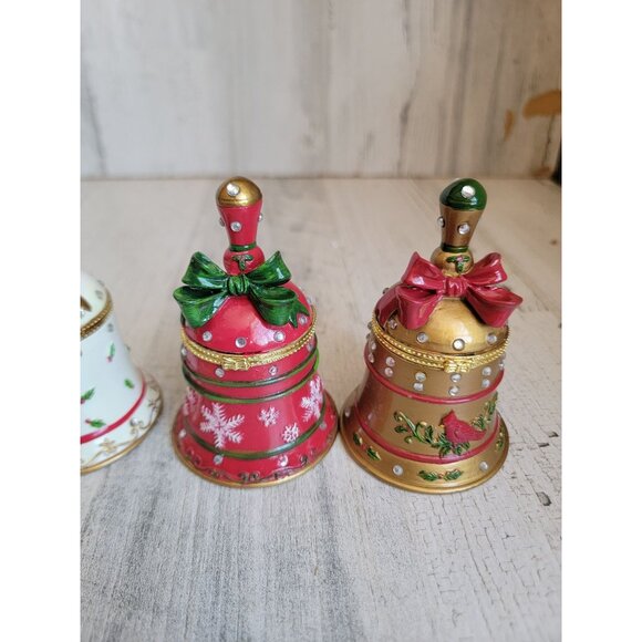 Bell bedazzled trinket box set home decor xmas snowflake - Picture 3 of 7